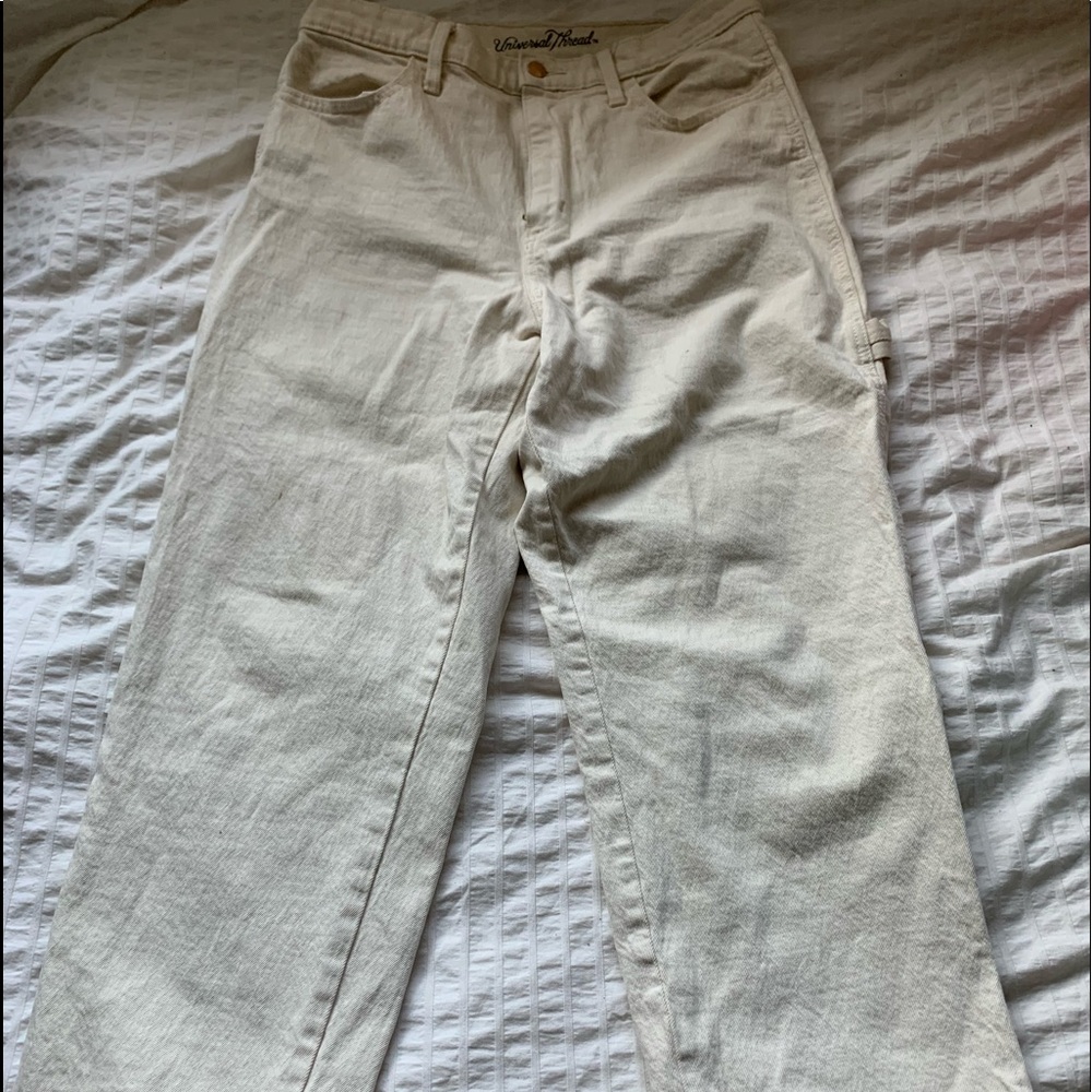cream straight leg jeans